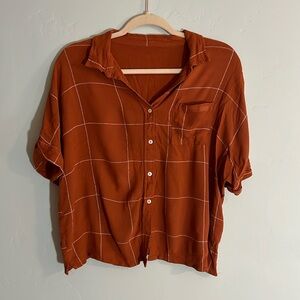 Madewell Rust Orange Cropped Button Down Short Sleeve Size Medium